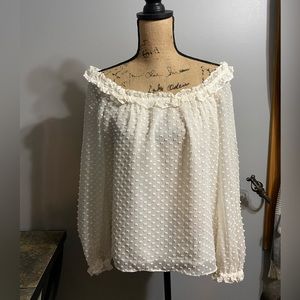 J. Crew Off the Shoulder Clip Dot Blouse, Ivory, Size XS